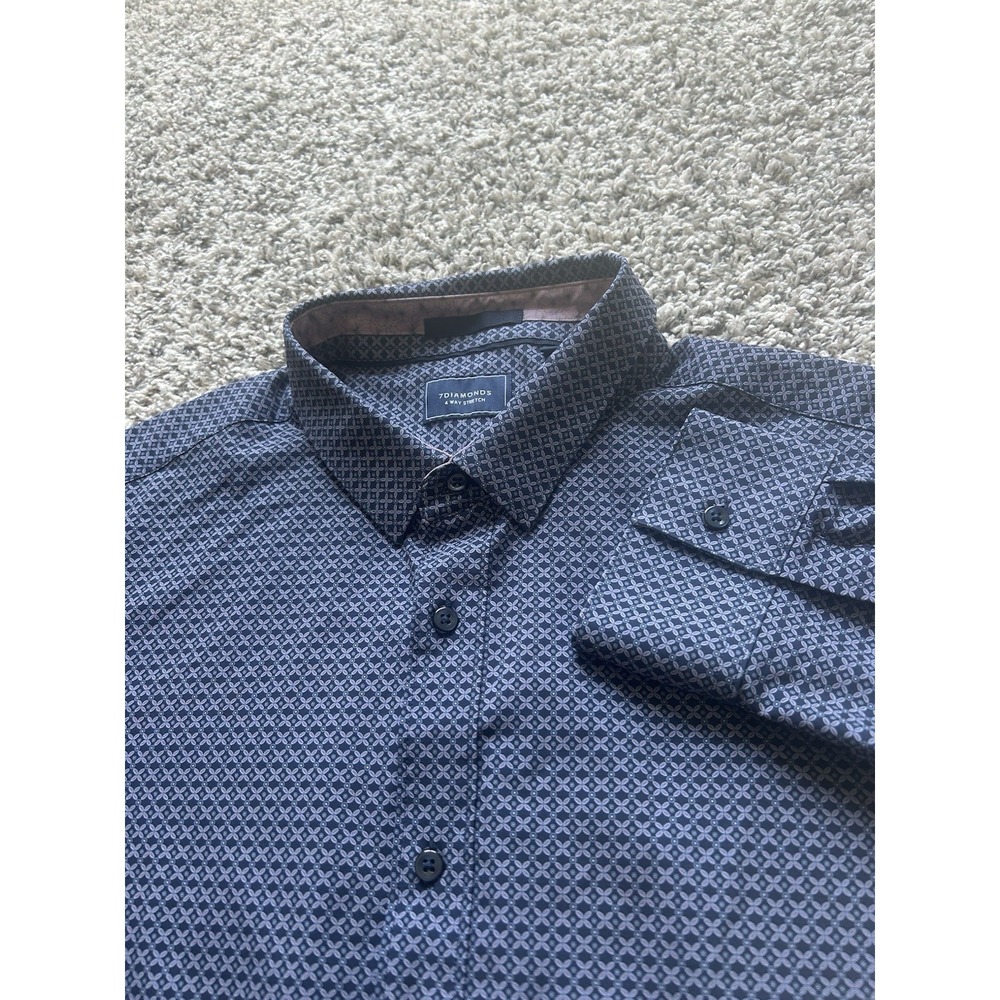 7 Diamonds Men's Navy Blue Geometric Print Long Sleeve Button Down Size 2XL